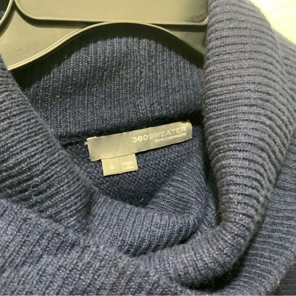 360 Cashmere Turtleneck Navy blue Poncho Sweater Size M - Picture 3 of 7